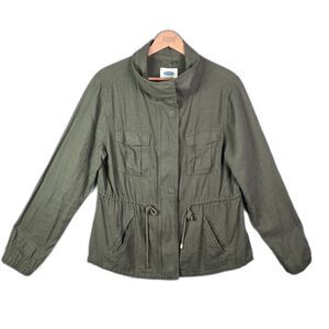 Old Navy Utility Jacket Olive Green L Drawstring Waist Pockets Minimalist